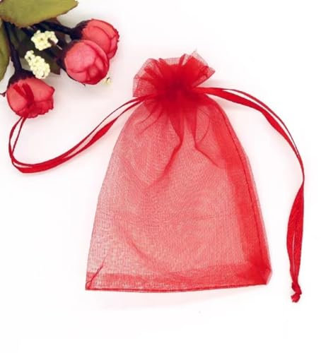 LTLSZRN 100 Sacchetti in Organza 9 x 12cm, Borse Organza Gioielli Sacchetto con Coulisse per Nozze Regalo Caramella Partito matrimonio (rosso)