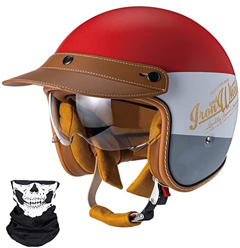 3/4 Motorcykel Open Face Hjälm Lätt Mopedhjälm Retro Motorcykel Halvhjälm Sommar Motorcykelhjälm Elmotorcykelhjälmar med justerbart snabbspänne Vuxna Män Kvinnor ECE-godkända