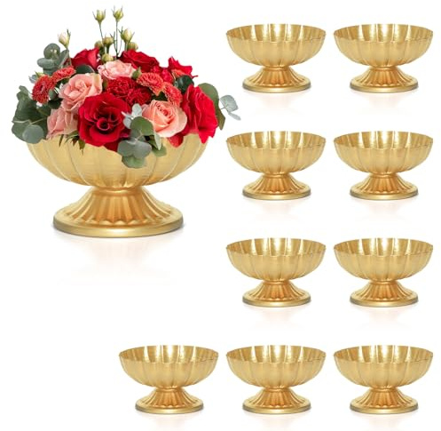 AZXTOPSEZ Gold Flower Vases for Centerpieces: Vintage Compote Bowl Vase for Wedding Gold Centerpieces for Table 4 Inch Small Pedestal Vase for Party Metal Urn Vases for Anniversary Home Set of 10