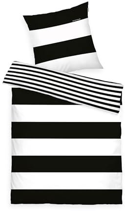 TOM TAILOR Renforcé-Bettwäsche, 80x80 cm + 135x200 cm, 100% Baumwolle/Renforcé, mit Wendemotiv und Markenreißverschluss, SIENA, Weiß, Schwarz