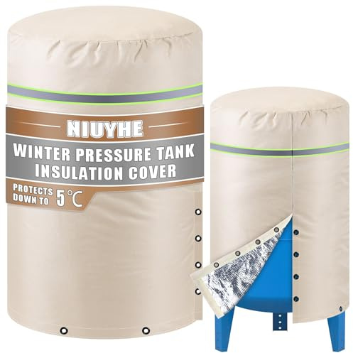 Round Water Pressure Tank Cover (5°F), 24'' Diameter X 34'' Height Heavy Duty Insulated Well Pump Cover with Cold Snap Foil Insulation and Cotton for Yard Outside Winter Freeze Protection (Beige)