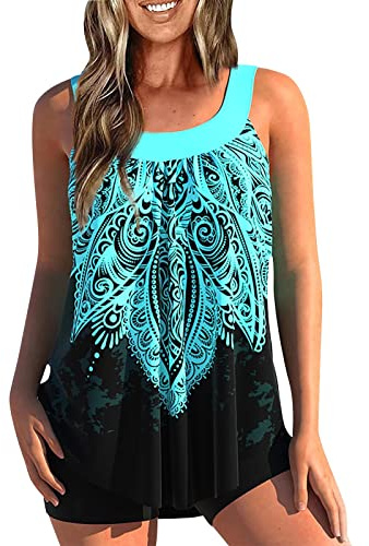 uxxnjfg Maillot De Bain Femme 2 Pieces Shorty Tankini Grande Taille Maillot De Bain Taille Haute Ensemble D'été Beachwear