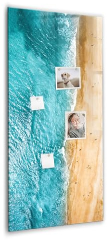 Grand tableau en verre magnétique | surface premium anti-rayures | aimants néodyme haute adhérence + marqueur + éponge | idéal cuisine bureau home office- 60x120 - Plage