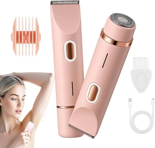 Klyne Rasoio Donna, Rasoio Klyne Donna, Rasoios Elettrico a Doppia Testa 2 in 1 - Rimozione Sicura Dei Peli Su Corpo, USB Ricaricabile Impermeabile (Rosa)