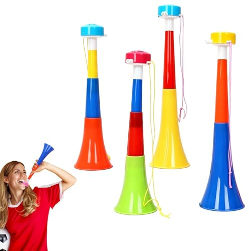 Set di 4 Trombette da Stadio Vuvuzela Telescopiche a 3 Sezioni, tromba da stadio in plastica per tifo calcistico, feste di compleanno e carnevale, rumorosa per eventi sportivi
