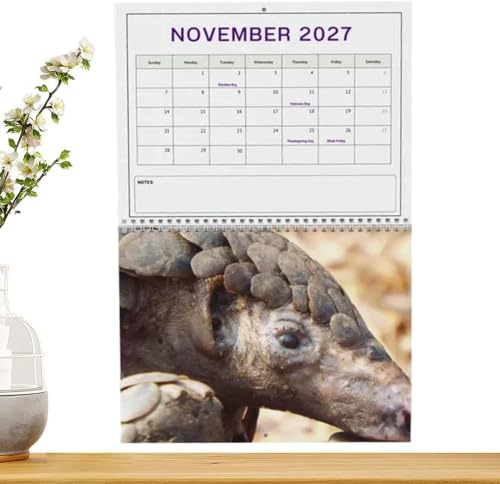 Djurkalender 28 x 20 cm söt pangolin tjock pappersdekor | Månatlig väggkalender för kök, sovrum, sovsal, kontor, djurälskare, konstsamlare