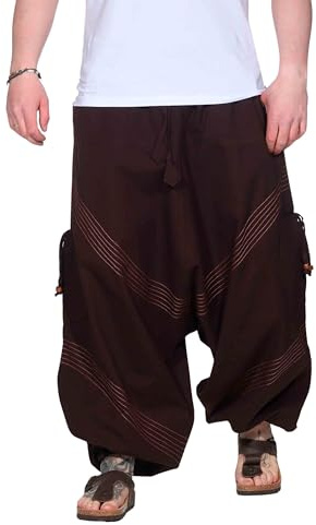 Kunst und Magie Herren Goa Haremshose in klassischen Farben, Größe:3XL, Farbe:Braun/Orange