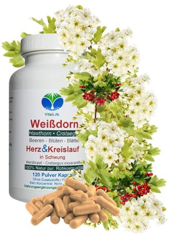 WEISSDORN Weißdorn [HERZ-KREISLAUF] 120 Kapseln HERZKRAUT NATUR pur Weißdornbeeren & Weißdornblätter & Weißdornblüten [OHNE ZUSATZSTOFFE] 27100-120