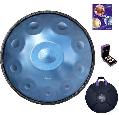 AS TEMAN HANDPAN Handpan Drum in D-Moll 10 Noten 432Hz 22 Zoll Stahl Handtrommel mit Softbag 2 Schlägel Ständer Staubfreies Tuch