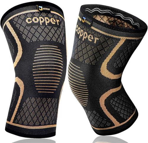 Copper Knee Brace for Men and Women (2 Pack, Large) Compression Support