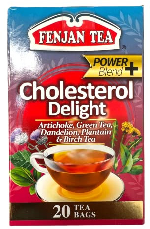 Fenjan Tea Power Blend+ Cholesterol Delight Artichoke, Green Tea, Dandelion, Plantain & Birch Tea 40g 20 Bags (Pack of 6)