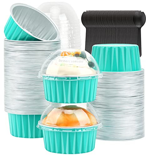 LNYZQUS 5oz Dot Cake Cups with Dome Lids 100 Pack, Foil Cupcake Pans