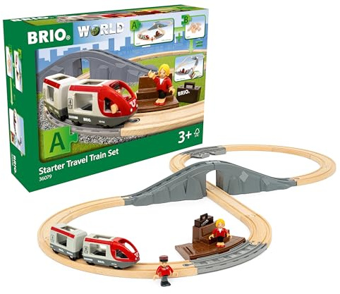 BRIO World – 36079 Starter Travel Train Set | 22-Piece Wooden Toy Train Set for Kids Aged 3 Years Up