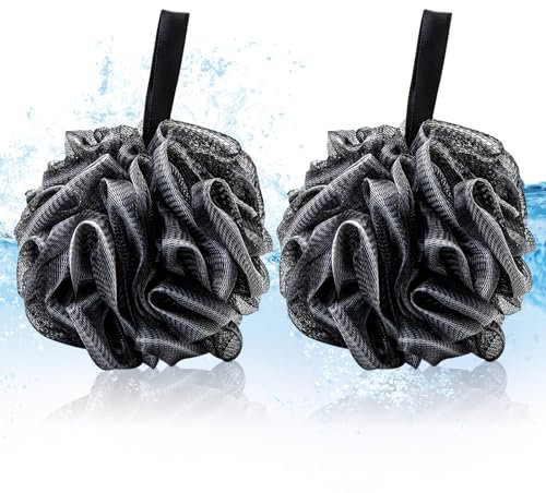 2 Pièces Fleurs de Douche, Bain Douche Éponge,Noir Éponge Fleur de Bain, Exfolier La Peau Nettoyer, Aux Hommes et Aux Femmes accessoires baignoire