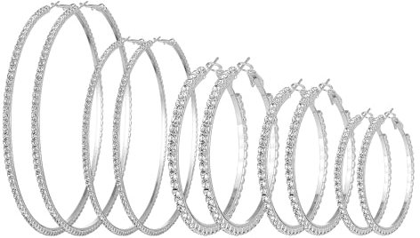 5 Paar große Creolen, modische Diamantohrringe, Zirkonohrringe, personalisierte beliebte Ohrringe, vielseitige Ohrringe, runde Damenohrringe (3/4/5/6/8 cm)