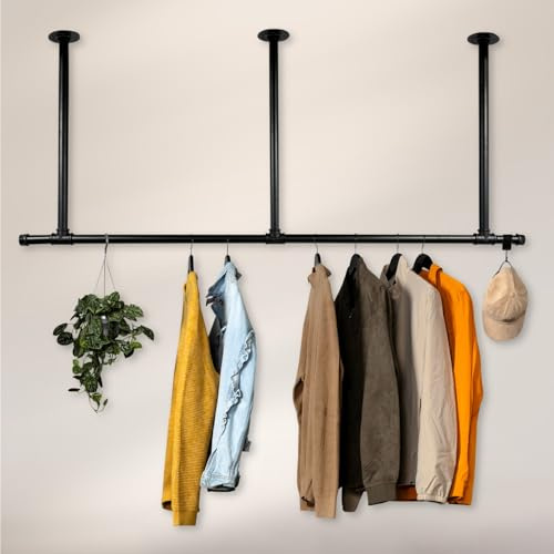 RSR Hangers klädstång garderob takmontering industriell design Liam för tak garderobsstång | bredd 120 cm x höjd 100 cm svart | Klädrum | hall | badrum | walk-in garderob