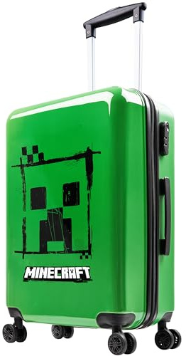 Minecraft Suitcase for Kids Teens Creeper Hard Shell Luggage Rolling Suitcase 4 Wheels Travel Essentials Vacations Trips (Large Green, M (H26.2 xW18, 46L))
