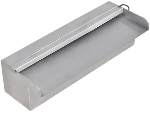 Brokky 41671 Cascata per Laghetto Rettangolare con LED in Acciaio Inox 30 cm-Kit Cascata Piscina Laghetto a lama, Fontana da Giardino Esterno in Acciaio Inossidabile con Accessori, Decorazione Laghett