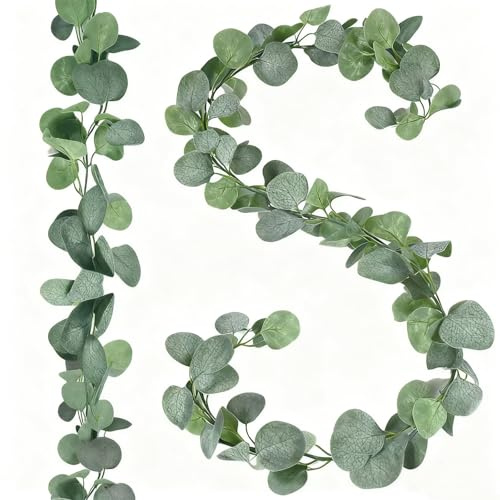 chuanhylis 2 Pièces Guirlande Eucalyptus, 1,8 m Eucalyptus Artificiel Guirlande Fleurs, Vignes Feuilles D'eucalyptus avec Anneau de Suspension pour Décoration de Mariage, Fête, Jardin