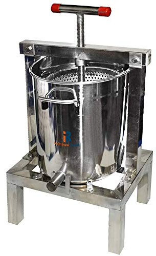 Stainless Steel Manual Honey Presser Fruit Press Beeswax Extractor Beekeeping Machine Cider, Wine Extractor for Wine and Juice Making with 20L Keg and 10L Strainer