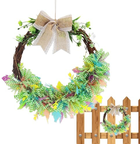 Jvjggag Couronne de Pâques – 38,1 cm – Fournitures de fête artificielles – Couronne de Pâques artificielle pour porte d'entrée, pour intérieur, quotidien, Thanksgiving, vacances, bureau, table