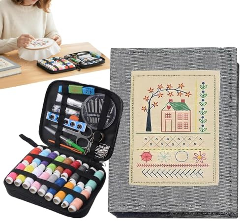 Générique Livre Points Broderie, Kit Broderie Debutant Sur Lin Haute Densité À Faire Soi-même Avec 143 Points Et Tutoriels, Mini Kit D'outils De Coutures Portables Pour Débutants Et Passionnés