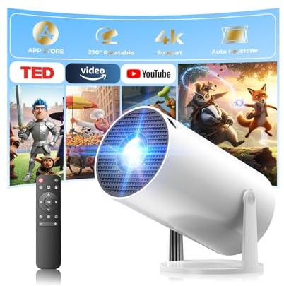 Mini Projector with WiFi and Bluetooth, Portable Projector Built-in Apps Support 4K 1080P Auto Keystone 220° Rotatable Small Projectors Compatible with HDMI/TV Stick/iPhone/Laptop for Bedroom Wall