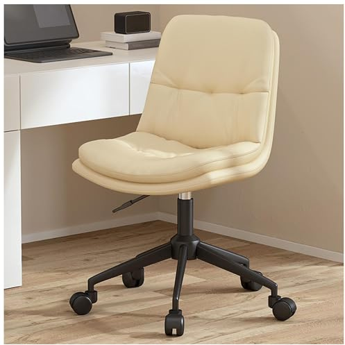 Ergonomisk kontorsstol, 360° roterande armlös hem kontor dator arbetsstol, justerbar höjd vadderad toalettstol, rullstol (benvit)