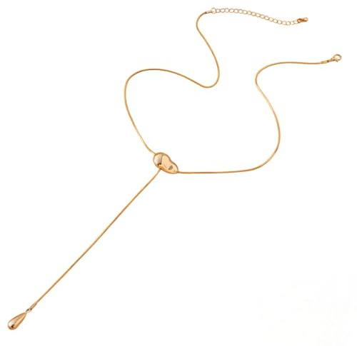 Deskium Collar con colgante de frijol dorado para mujer, collar colgante minimalista con cadena de serpiente cuadrada de metal irregular, collar con dije de lágrima, joyería ligera
