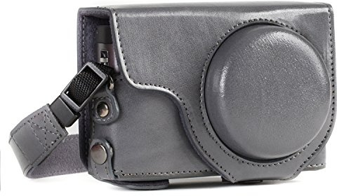 MegaGear MG1261 Panasonic Lumix DC-TZ95, DC-TZ90 Ever Ready - Étui de Protection en Cuir avec Bandoulière - Gris