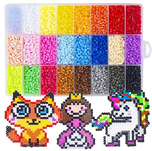 La Manuli 24000 Bügelperlen Mini Beads Set - 2,6 mm in 24 Farben mit Platte Zubehör Muster Steckperlen - Sortriertbox