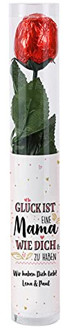 Herz & Heim® Muttertagsgeschenk Schoko-Rose - Glück ist eine Mama wie dich zu haben