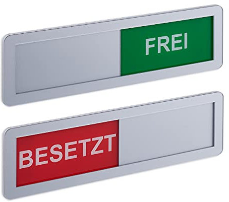 Relaxdays Türschild Besetzt Frei, 2er Set, Toilettenschild mit Klebestreifen, Magneten und Schieber, Acryl, silber