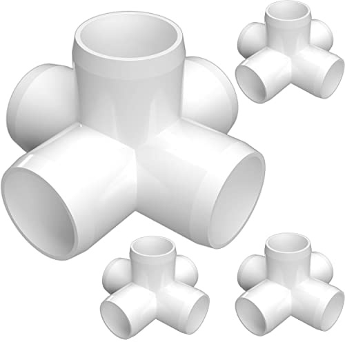 FORMUFIT 1-1/2 5-Way PVC Cross Furniture Grade Fitting in White, 1.9 Actual ID, (Pack of 4), Made in USA, UV-Resistant, Impact-Proof, Add Internal Structure Support with PVC Pipe - F1125WC-WH-4