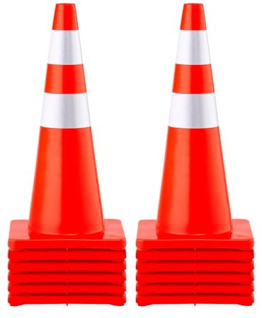 VEVOR Coni di Sicurezza, Altezza 73 cm, Coni Traffico Arancione in PVC da 12 Pezzi con 2 Collari Riflettenti e Base Pesata, Utilizzati per il Controllo del Traffico, il Parcheggio Stradale
