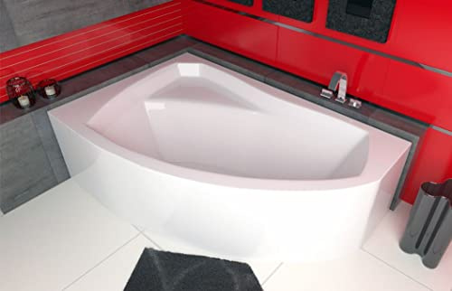 ECOLAM Baignoire d'angle Rima 170x110 cm | version gauche | tablier acrylique | pieds siphon + silicone | Belle forme | Set complet