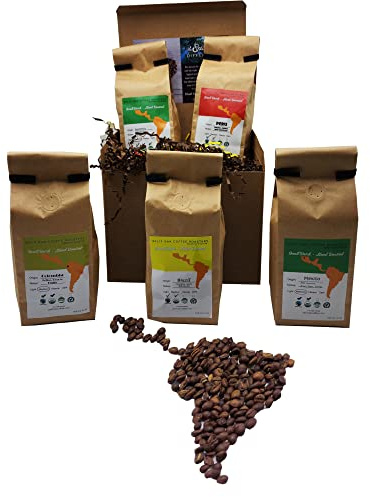 Coffee Gift Set Las Americas 5 Pack 12oz Gourmet Organic Medium Roast whole Bean with Best Beans From Mexico, Guatemala, Peru, Colombia and Brazil 60oz