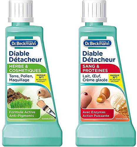 Dr. Beckmann - Diable Détacheur Herbe & Cosmétiques 50 ml - Formule active anti-pigments - Lot de 3 & Set de 3 Diable Détacheur Sang & Protéines 50 ml 3 Unités