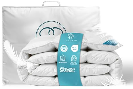Sandaro Home Daunendecke 135x200 Ganzjahres - Öko-Tex Zertifiziert 900g Optimale Daunen-/Federfüllung bettdecke 135x200 daunen ganzjahres- geeignet für Allergiker- leicht zu reinigen- 100% Natur