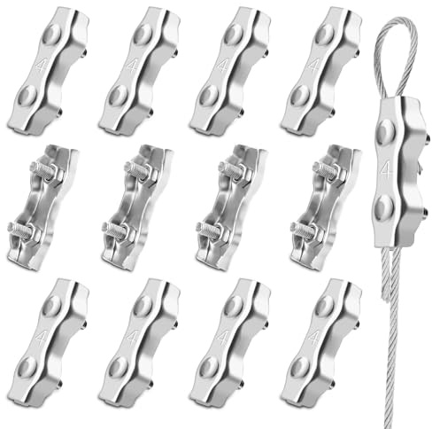 SWTYExt M4 Morsetti per Filo Stendibiancheria 12 Pezzi Morsetti per Cavo Acciaio Duplex Morsetti per Cavi Inox 304 Cavo Acciaio 4mm per Tenda Fissa Appendere Bandiera Ancoraggio Fune Metallico