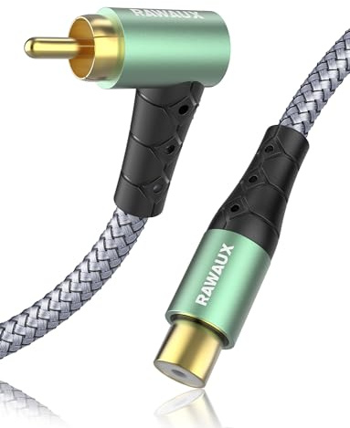 RAWAUX Cable de Extensión RCA, Cable Coaxial Audio de 90 Grados Macho a Hembra Cable Subwoofer Chapado en Oro de Ángulo Recto para Amplificador, Altavoces, Barra de sonido, Cine en Casa 2M