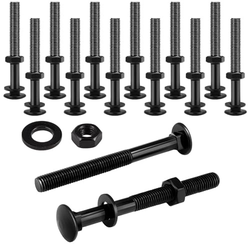 Zonon 12 Sets 3/8 x 4 Inch Black Carriage Bolt Kit Galvanized Carriage Bolt Set Includes Rust Resistance Washers and Nuts for Fastening Accessories