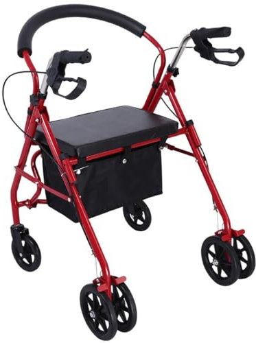 Deambulatore Rollator Pieghevole,deambulatore da esterno,Deambulatore per anziani,con Maniglia Regolabile in Altezza,Deambulatore Girello per Anziani e Disabili Pieghevole red