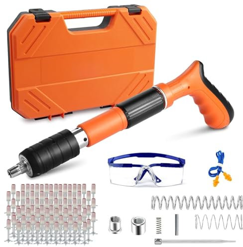 TOOSOAR Manuelle Nagelpistole mit 200 Runden Nägeln,5 Gänge Nail Tool Nagelpistole,Beton-Nagelpistole für Stahl & Beton(Orange)