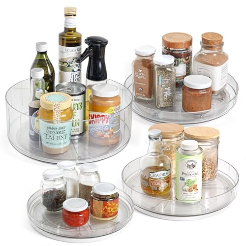 NOSTALGIQ 4 Pack Lazy Susan Turntable Organizer for Cabinet,Pantry Organizers and Storage Rotating Spice Condiment Organizer for Refrigerator, Fridge Organizers and Storage