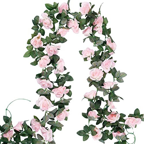 Criveple Lot de 2 Guirlandes Roses Artificielles, 7.2ft Artificial Guirlande Vignes Suspendus Fleurs en Soie pour DéCoration Arche de Mariage Maison Jardin FêTe (Rose)
