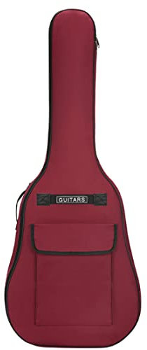 Gitarrentasche für 40/41 Zoll 600D Oxford-Stoff, verstellbare Gitarren-Gigbag, wasserdichter weicher Gitarrenrucksack mit Schultergriff, großes Fassungsvermögen, dunkelroter Akustikgitarrenkoffer, Git