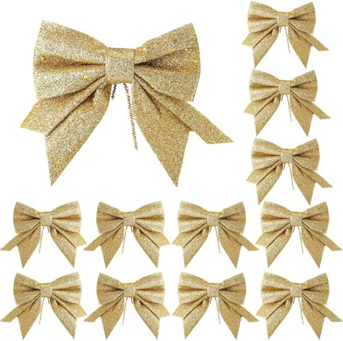 Weihnachtsschleifen 12 Stück Gold Schleifen Weihnachtsbaum Glitzer Schleifen Weihnachtsbaumschmuck Weihnachten Schleifen Weihnachtsbaum Bogen Schleife Schleifen Deko für Weihnachtskranz Geschenke Deko