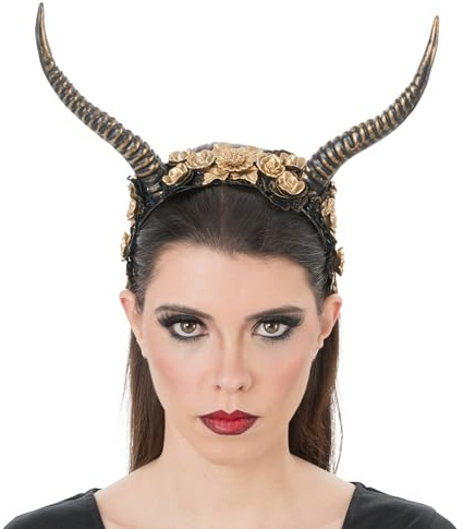 Chaks - Serre-tête avec cornes, coiffe à fleurs, look fantastique, accessoires de costume cosplay pour Halloween et carnaval, Or