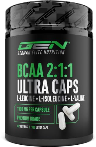 BCAA 2:1:1 ULTRA CAPS® - 320 Cápsulas - 1100 mg por Cápsula - 8800 mg por Dosis Diaria - L-Leucina, L-Isoleucina y L-Valina - Aminoácidos Esenciales